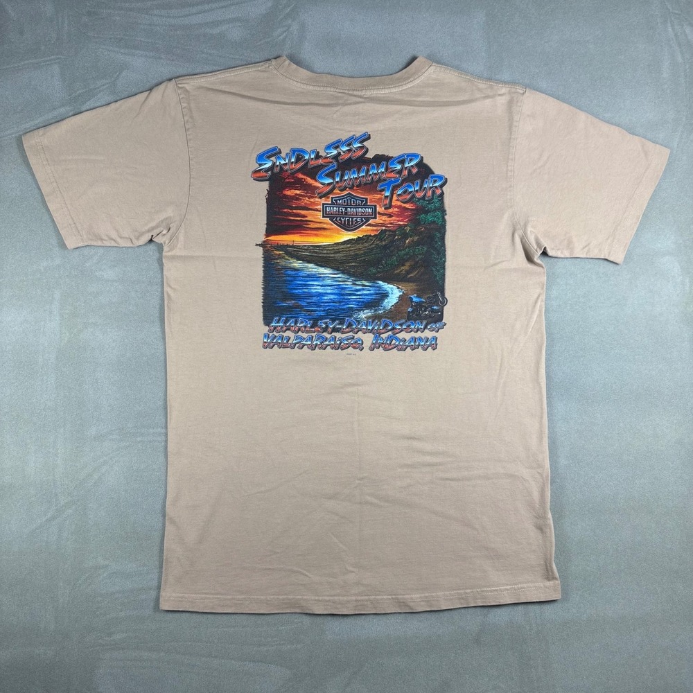 Harley-Davidson‎ Endless Summer Tour T-Shirt Mens Large Tan Valparaiso IN 2007